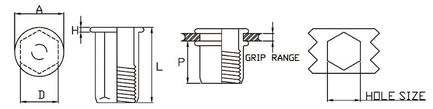 Big Head Full Hex Blind Rivet Nut