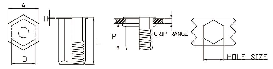 Small Flange Open End Full Hex Blind Rivet Nut
